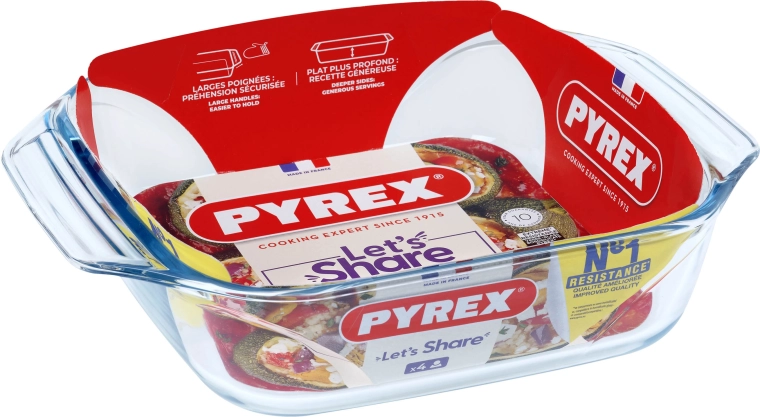 Pyrex boroszilikát üveg sütőtál fogantyúkkal 29 × 23 cm, 2,4 l