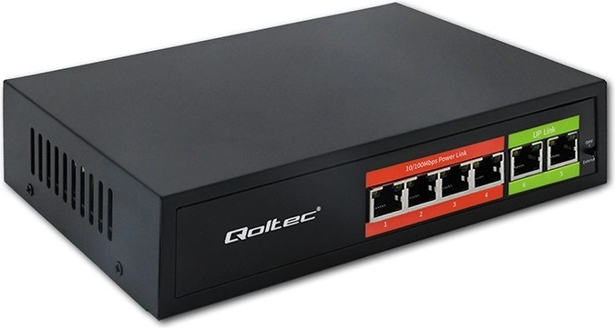 Fast ethernet poe hálózati switch 4× rj45 + 2× rj45 uplink 65 w 10/100 mb/s