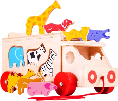 Bigjigs Toys fa vontató állatkákkal és formaillesztővel