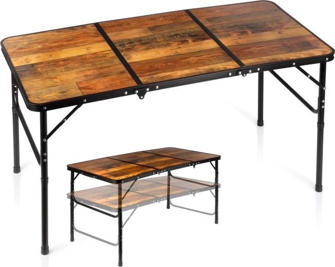 Vilde 2 az 1-ben összecsukható túra-/kempingasztal állítható magassággal 120 × 60 cm