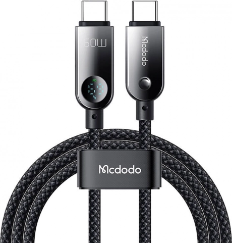 MCDODO USB‑C – USB‑C kábel LED kijelzővel, 60 W, 1,2 m, fekete
