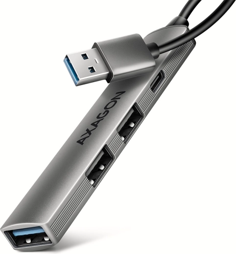 Axagon hue-sta alumínium USB hub 4× port (1× USB‑A 5 Gbps, 2× USB‑A 2.0, 1× USB‑C 2.0) 12 cm kábellel