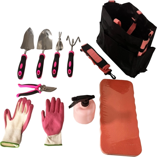 9 darabos kerti szerszámkészlet – rózsaszín