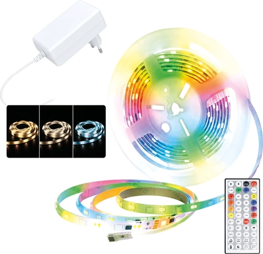 Solight LED RGB + 3CCT fénycsík távirányítóval, 5 m