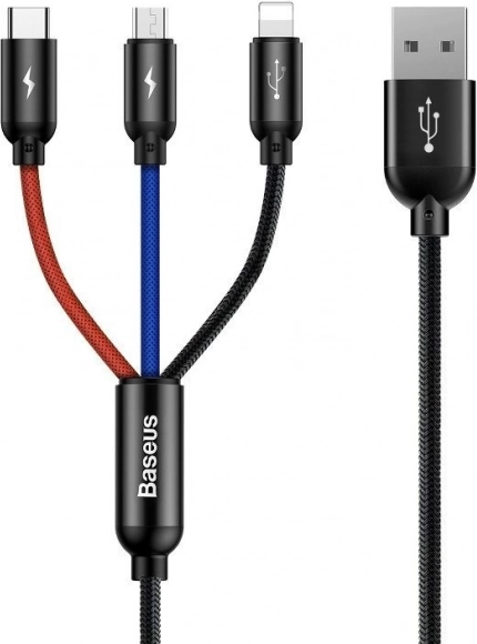 Baseus 3 az 1-ben kábel USB-C / Lightning / Micro USB, 3,5 A, 0,3 m, fekete
