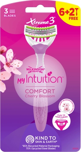Eldobható női borotva WILKINSON Xtreme3 Intuition Comfort Cherry Blossom, 8 db
