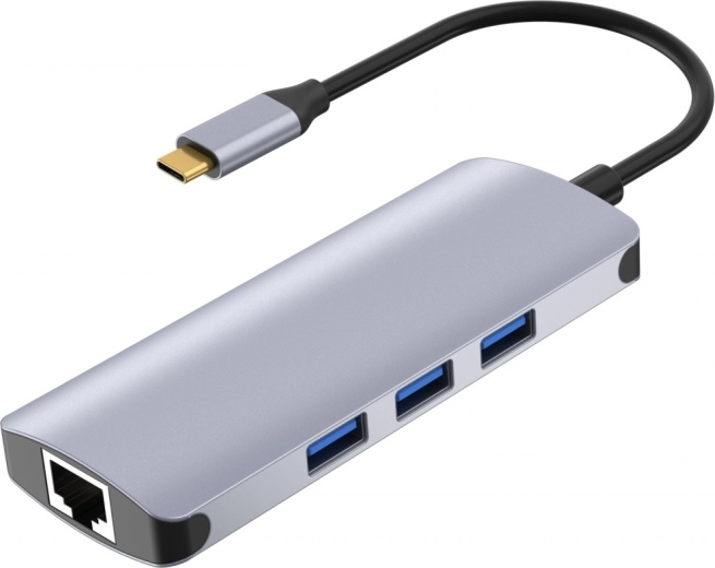 USB-C hub dokkolóállomás LAN-nal, 4K HDMI-vel és kártyaolvasóval