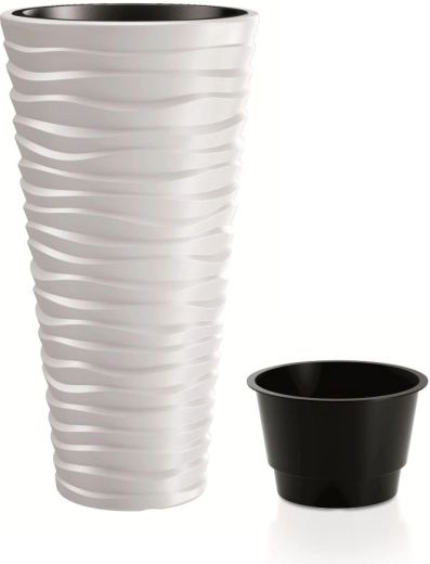 Sand Slim virágtartó belső betéttel, 29,6 cm, fehér