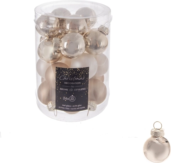 Arany üveg karácsonyfadísz gömbök 2,5 cm (24 db)