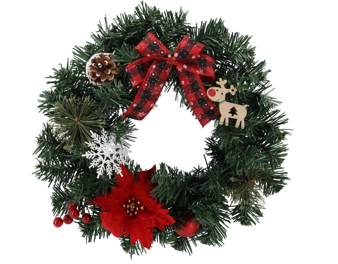 Karácsonyi koszorú piros mikulásvirággal, 30 cm