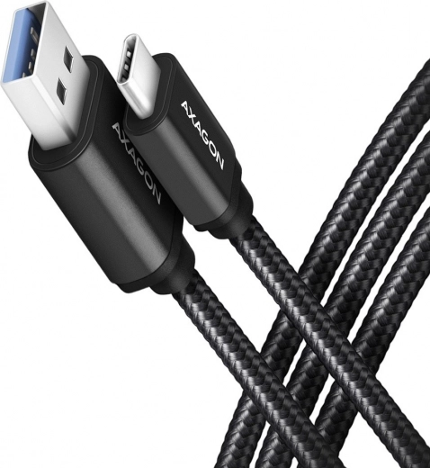 AXAGON USB‑C – USB‑A 3.2 Gen 1 kábel, 2 m, 3 A, alumínium házas, fonott, fekete