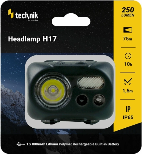 Technik MT-H17 gumírozott fejlámpa, CREE L2 LED, Micro-USB, vörös fény