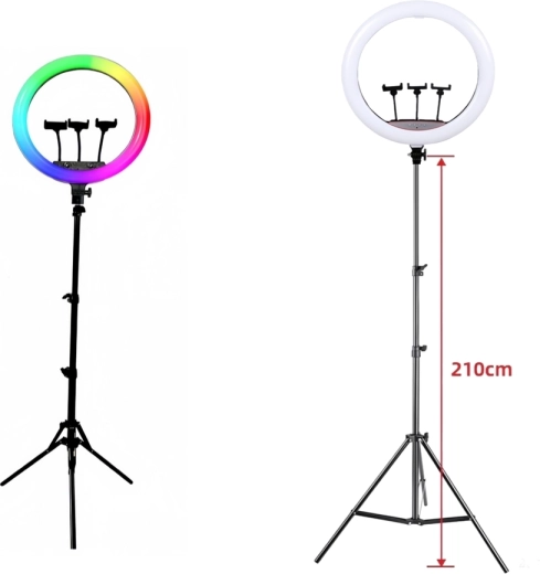 RGB LED körfény állvánnyal, 3 telefontartóval (45 cm)