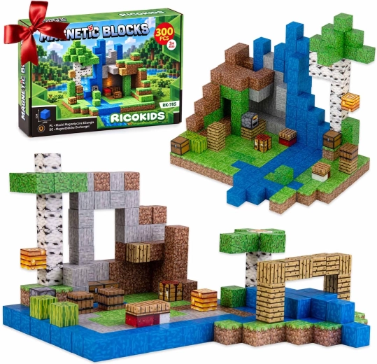 Mágneses építőjáték pixelkockákkal, 300 darabos