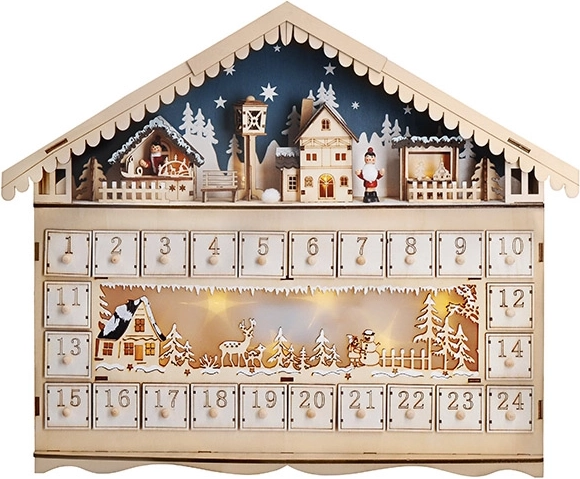 Solight LED adventi naptár hegyi kunyhó formában, 10× LED, 50 × 40 cm