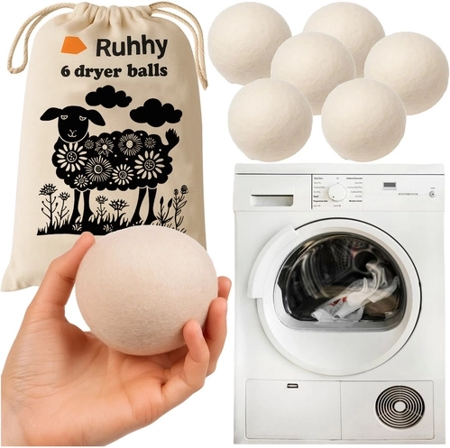 Ruhhy gyapjú szárítólabdák ruhaszárítóhoz – 6 db