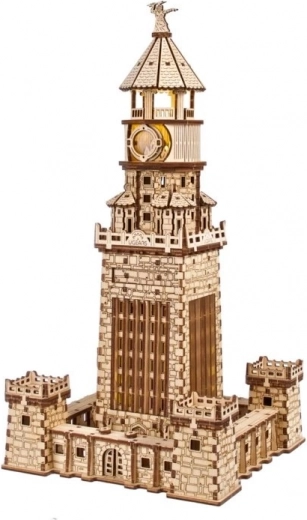 Ugears 3D fa mechanikus puzzle – Alexandriai világítótorony LED világítással