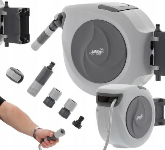 Kerti tömlő felcsévélővel, 30 m, fali tömlődob, automatikus felcsévélés