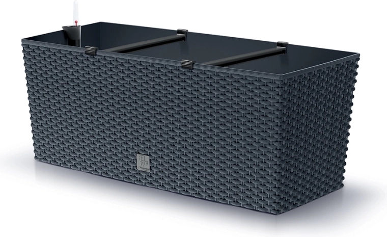 Önöntöző rattan hatású antracit virágláda 50 cm