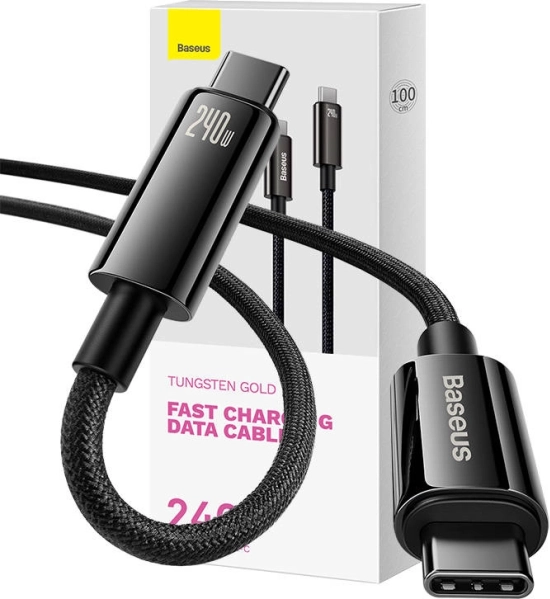 USB‑C–USB‑C kábel BASEUS Tungsten Gold 240 W, 1 m, fekete