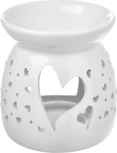 Porcelán aromalámpa szív motívummal, fehér