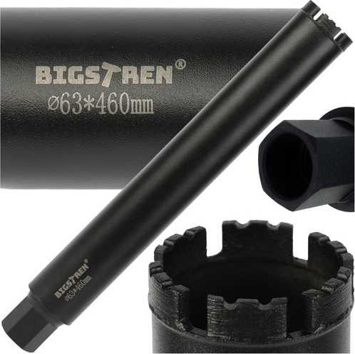 BIGSTREN 63 × 450 mm gyémánt magfúró korona, 1-1/4" UNC menet betonhoz és kőhöz