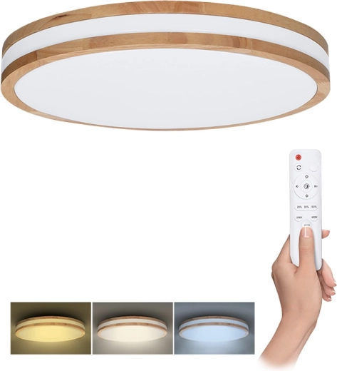 Solight LED mennyezeti/fali lámpa Woody távirányítóval, 48 W, 38 cm, szabályozható fényerő, színhőmérséklet-állítás