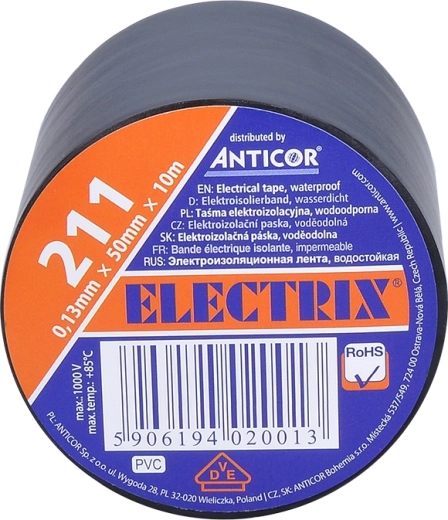 Solight szigetelő elektromos szalag 50 mm × 0,13 mm × 10 m fekete