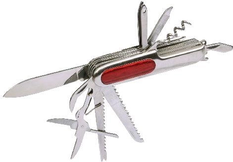 Zsebkés rozsdamentes acélból, fa markolattal, 11 funkció