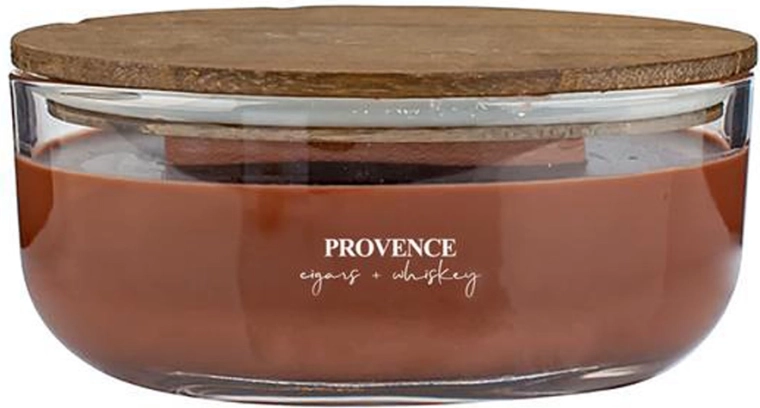 Provence illatgyertya üvegben, fa kanóccal, cigars & whisky illat, 24 h