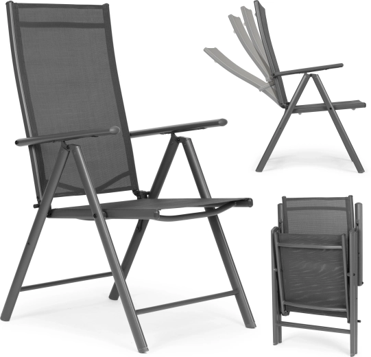Összecsukható acél kerti szék állítható háttámlával, szürke, MULTIGARDEN