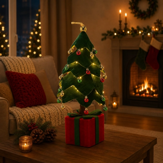 Karácsonyi LED-dekoráció, zöld fa, 70 cm