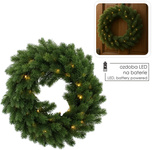 Zöld LED-es koszorú elemmel, 40 cm