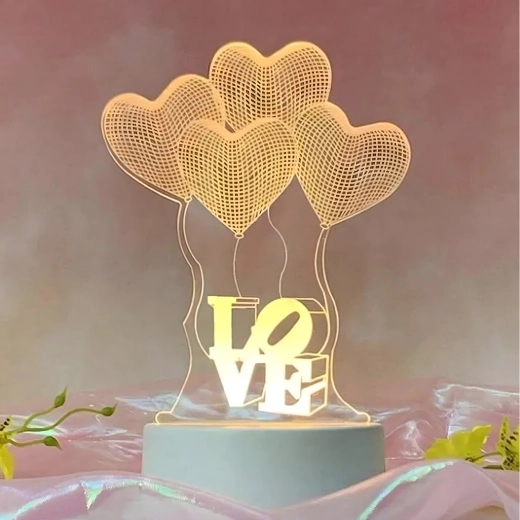 Éjszakai LED lámpa Love szív 3D illúzió USB-vel
