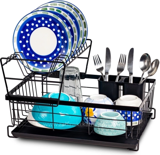 Kétszintes edényszárító tálcával, fekete
