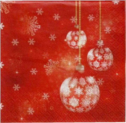 Karácsonyi szalvéták piros gömbökkel 33 × 33 cm, 3 rétegű - 1 db
