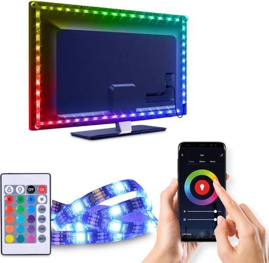 Solight intelligens LED Wi‑Fi RGB szalag TV-háttérvilágításhoz, 4 × 50 cm, USB