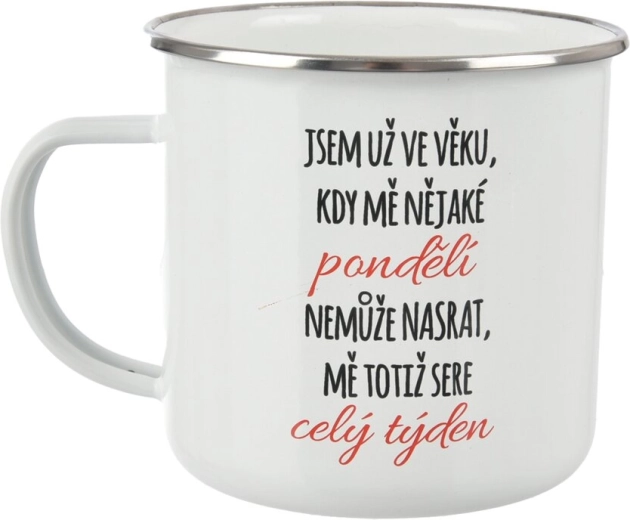 Zománcozott bádogbögre „Hétfő” 500 ml – fehér