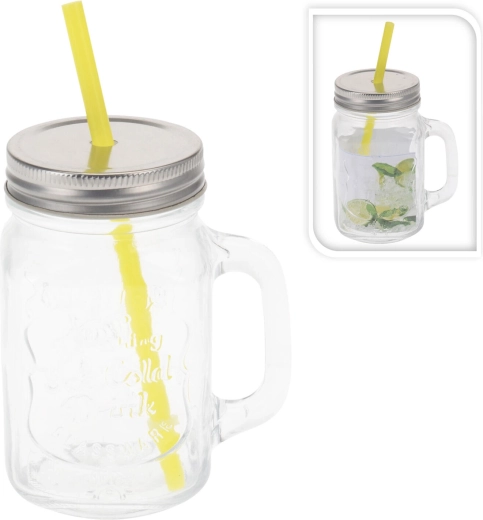 Vintage füllel ellátott pohár 450 ml tetővel és szívószállal