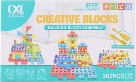 Csavarozható műanyag építőkészlet, 202 darab