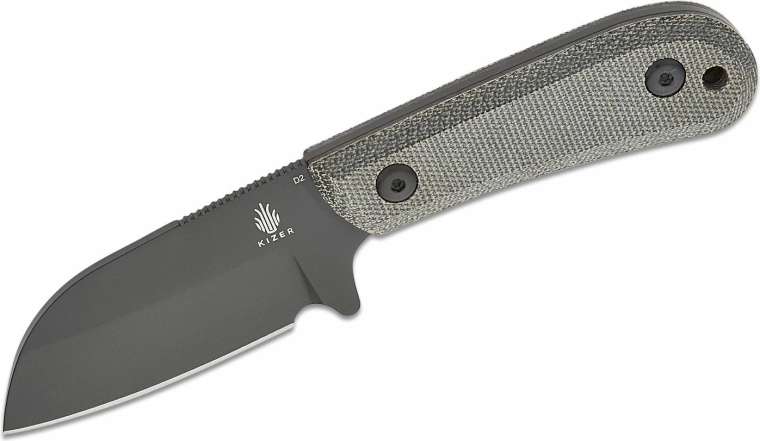 Kizer Deckhand Black fix kés 7,5 cm fekete Stonewash felülettel és Micarta markolattal, Kydex tok
