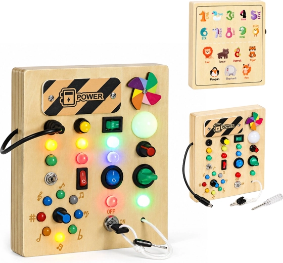 Fa interaktív busy board LED-fényekkel, ECOTOYS