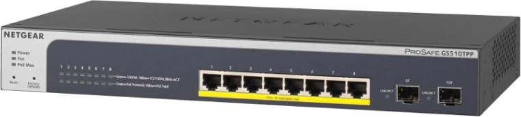 NETGEAR GS510TPP kapcsoló 8×1Gb PoE+ és 2× SFP (190 W)