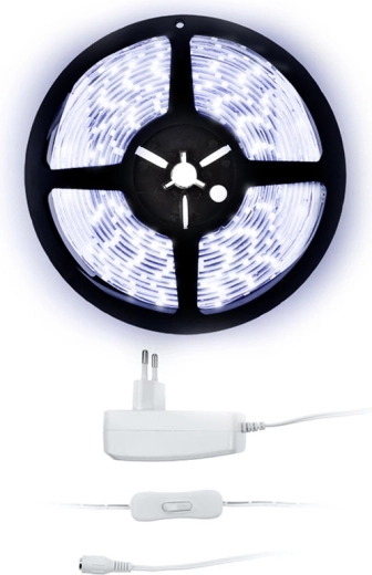 Solight LED-szalag hideg fehér fénnyel, 5 m-es, adapterrel