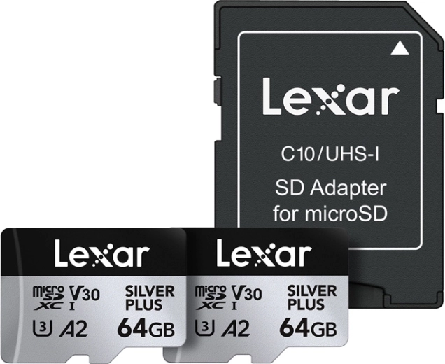 LEXAR Silver Plus 2× microSDXC kártya 64 GB adapterrel