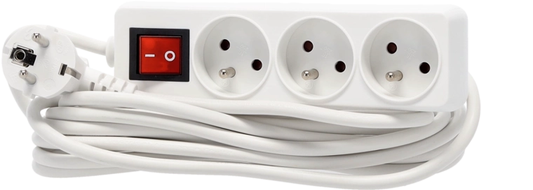 Hosszabbító túlfeszültség-védett elosztó kapcsolóval, 3 aljzat, 5 m, fehér