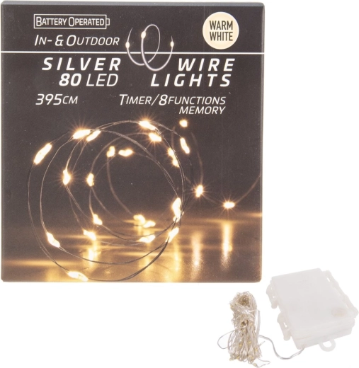 LED fényfüzér dróton 80 LED-del, meleg sárga, beltér/kültér, időzítővel