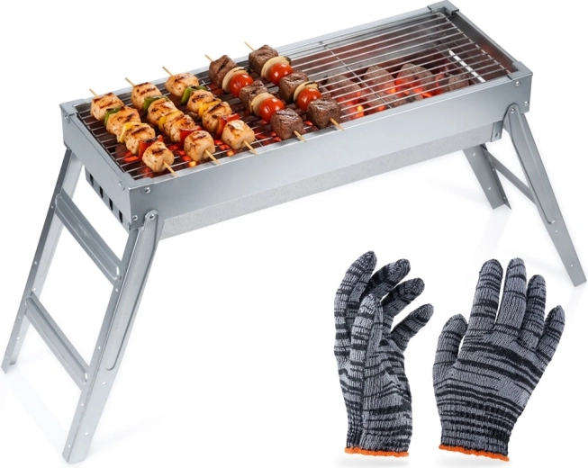 Vilde összecsukható, hordozható rozsdamentes acél faszenes grill 73 × 21 × 37 cm