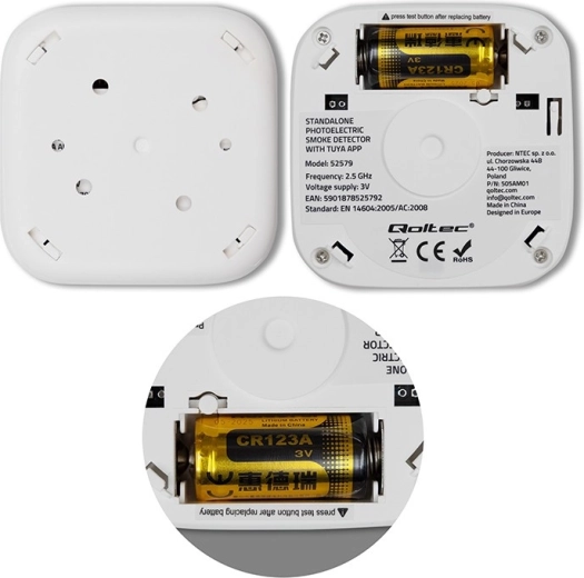 TUYA Wi‑Fi füstérzékelő elemmel, 85 dB riasztóval és LED-del