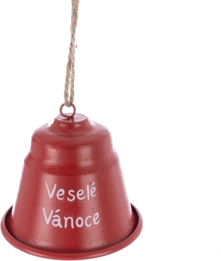 Fém karácsonyi csengő „Kellemes karácsonyt” felirattal, piros, 7 cm